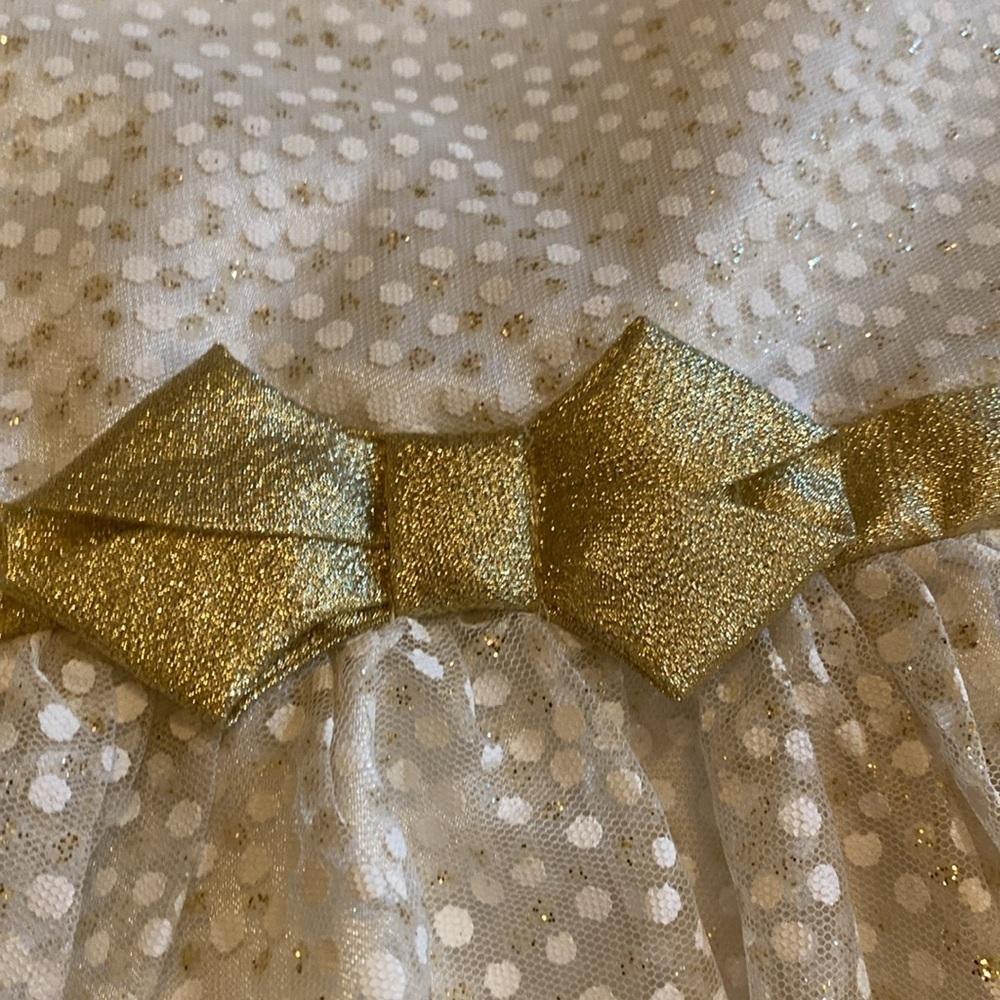 Jona Michelle Gold and Ivory Formal Kids Dress. Button & tie. Sz 5. Polka dot. - Picture 7 of 16